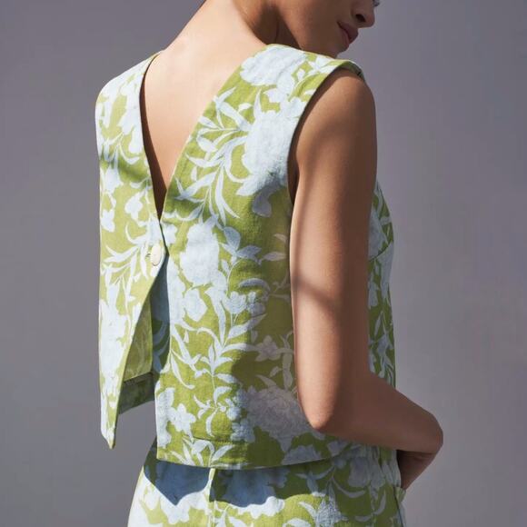 Anthropologie Maeve Green Floral London Sleeveless Blouse Sz L - Picture 10 of 12
